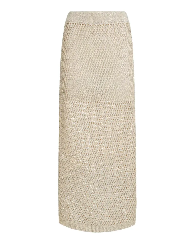 Brunello Cucinelli Glänzender Strickrock in Netzoptik - Nude Nude