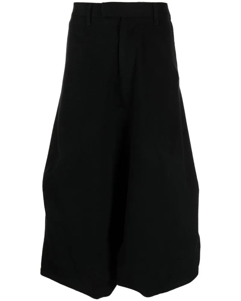 Julius Weite Cropped-Hose mit tiefem Schritt Schwarz