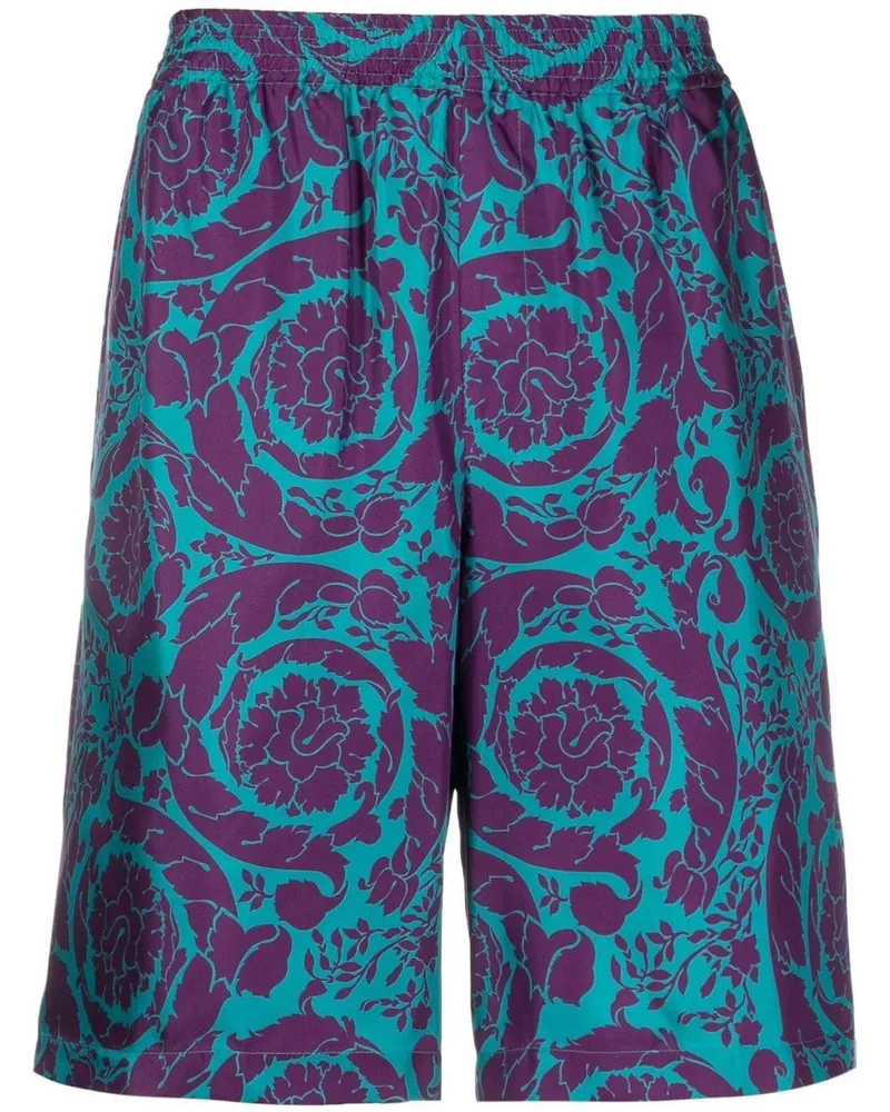 Versace Shorts aus Seide mit Barocco Silhouette-Print - Blau Blau