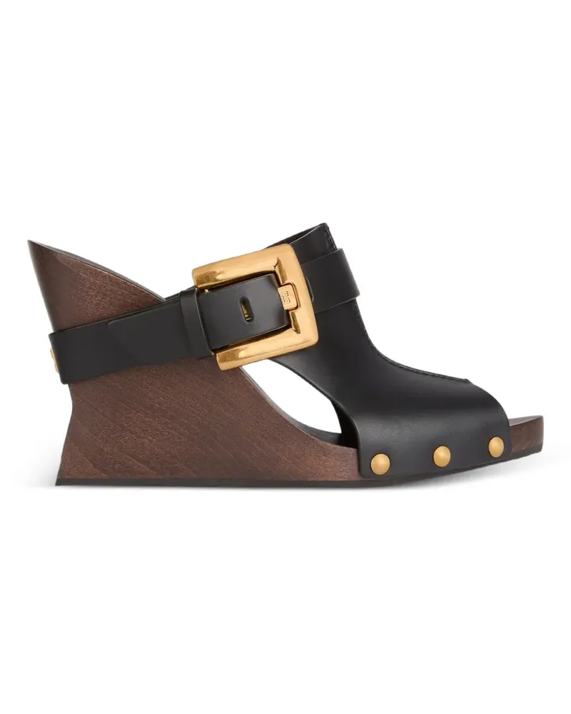 Balmain Anthem Wedge Mules aus Glattleder - Schwarz Schwarz