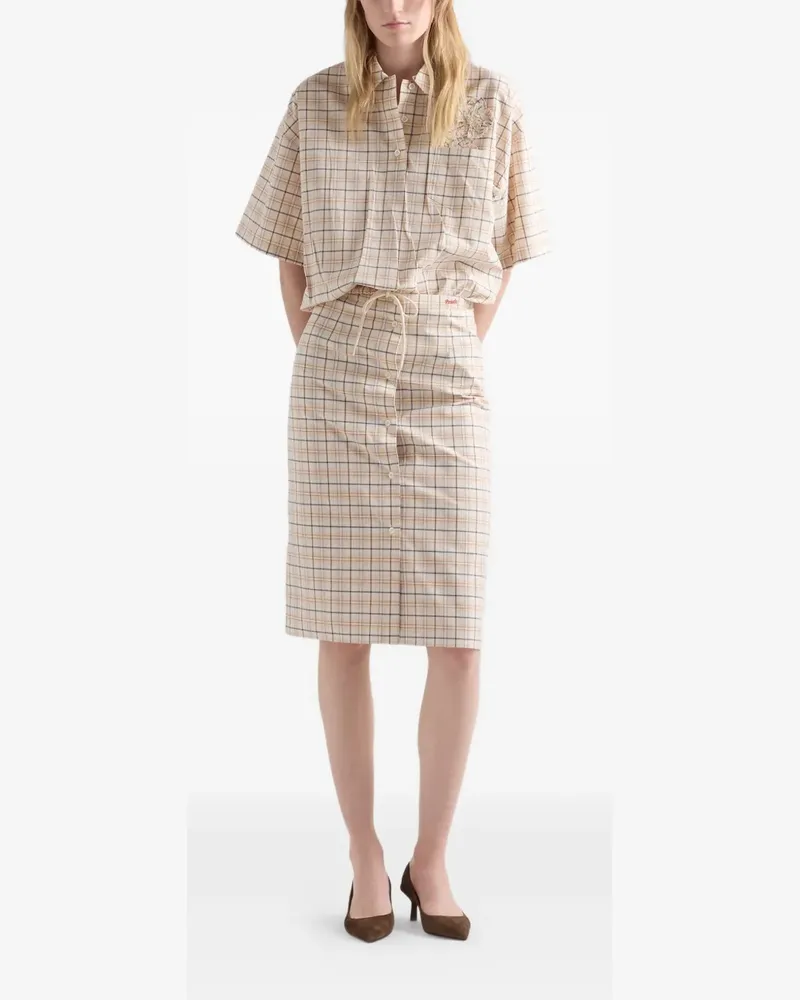 Prada embroidered checked poplin top - Nude Nude