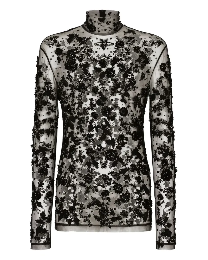Dolce & Gabbana Oberteil aus Tüll mit Stehkragen - Schwarz Schwarz