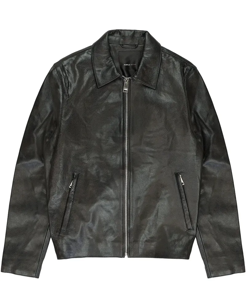 PURPLE BRAND Black" Lederjacke mit Reißverschluss - Schwarz Schwarz
