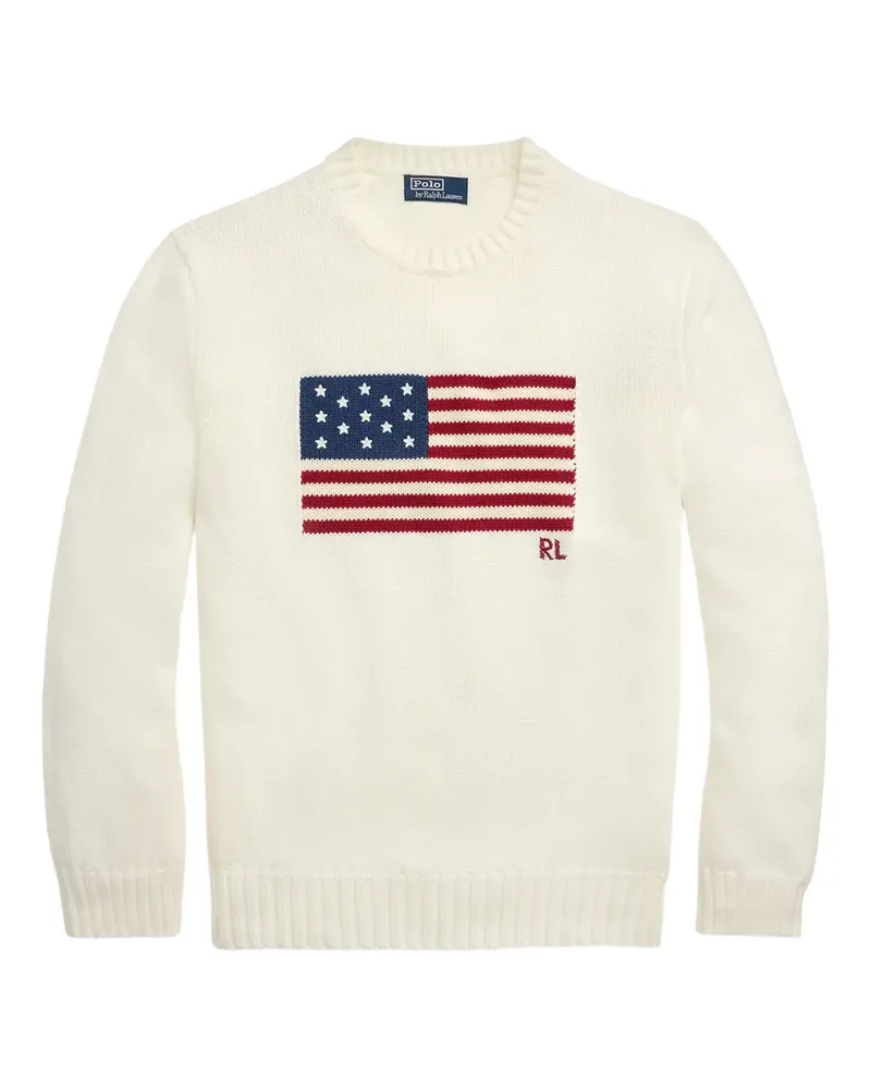 Ralph Lauren Rundhals-Pullover mit Flaggenmotiv - Weiß Weiß