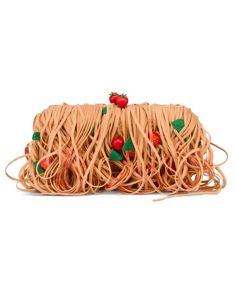 Moschino Clutch mit Spaghettimotiv - Nude Nude