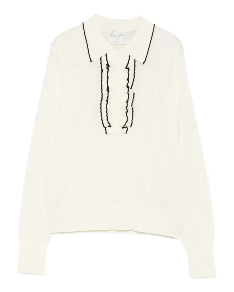 forte_forte Pullover mit Poloshirtkragen und Rüschen - Nude Nude