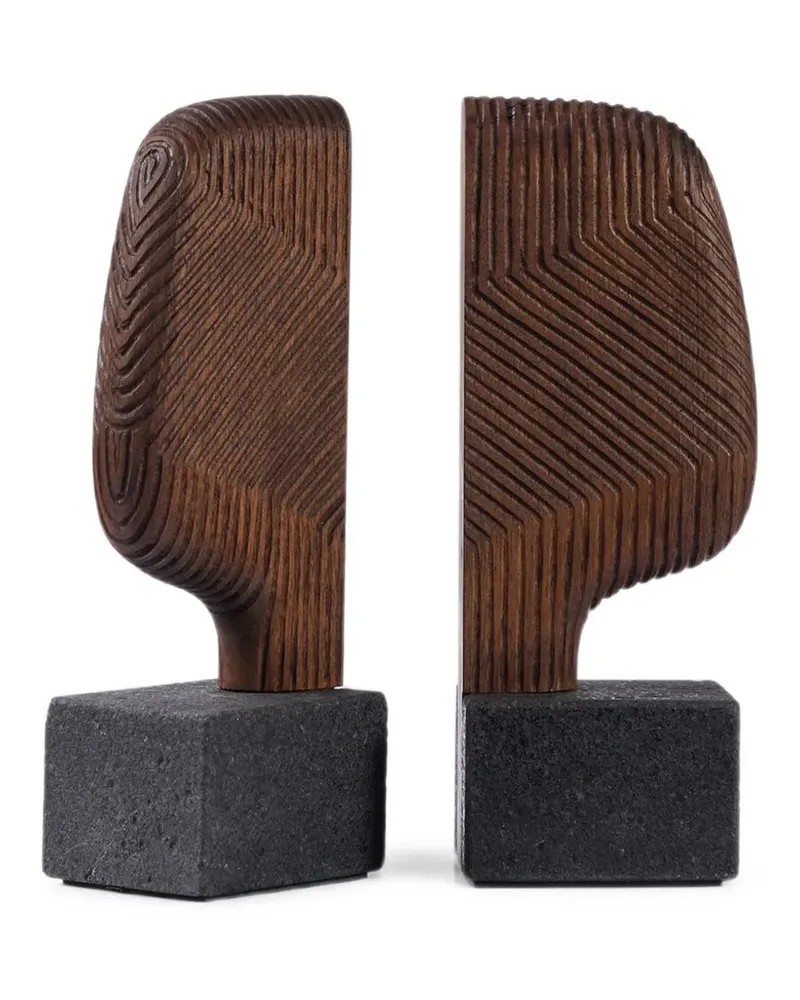 Zanat Moai chiselled-walnut bookends - Braun Braun