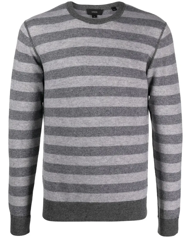 Vince Gestreifter Strickpullover - Grau Grau