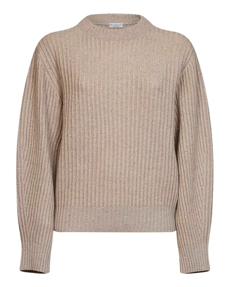 Brunello Cucinelli Dazzling gerippter Strickpullover mit Pailletten - Nude Nude