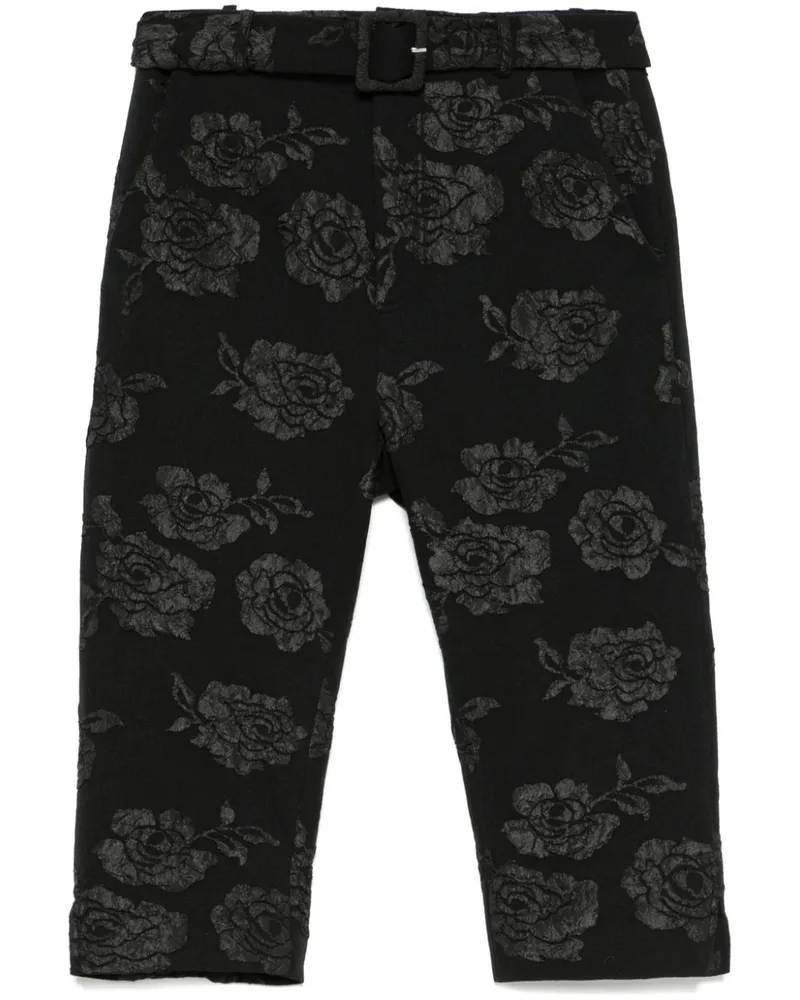 ROTATE Birger Christensen Caprihose mit Blumenjacquard - Schwarz Schwarz