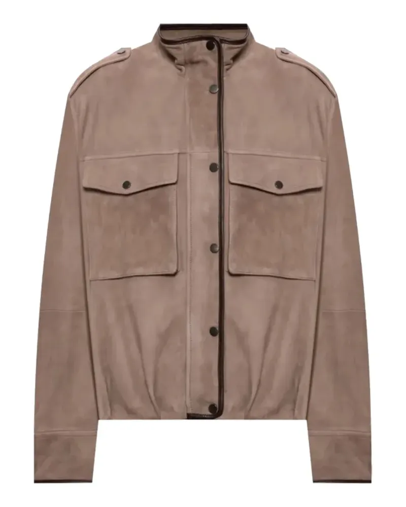 Brunello Cucinelli epaulette-detail suede jacket - Braun Braun