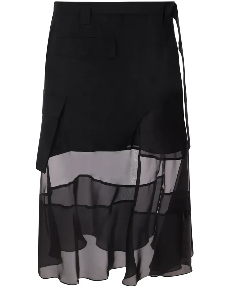Sacai Asymmetrischer Midirock - Schwarz Schwarz
