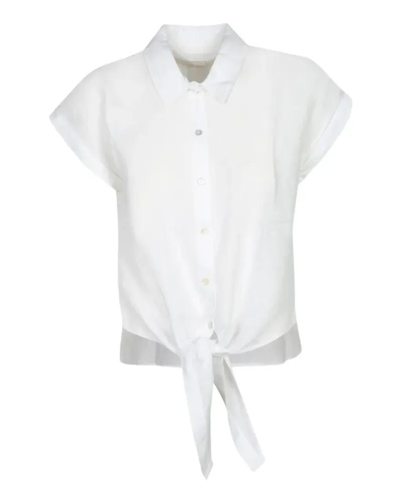 120% Lino tie-fastening short-sleeve shirt - Weiß Weiß