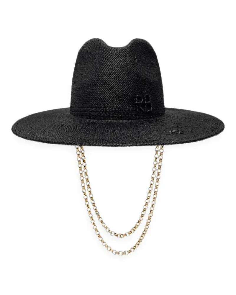 RUSLAN BAGINSKIY Fedora aus Stroh mit doppeltem Kettenriemen - Schwarz Schwarz