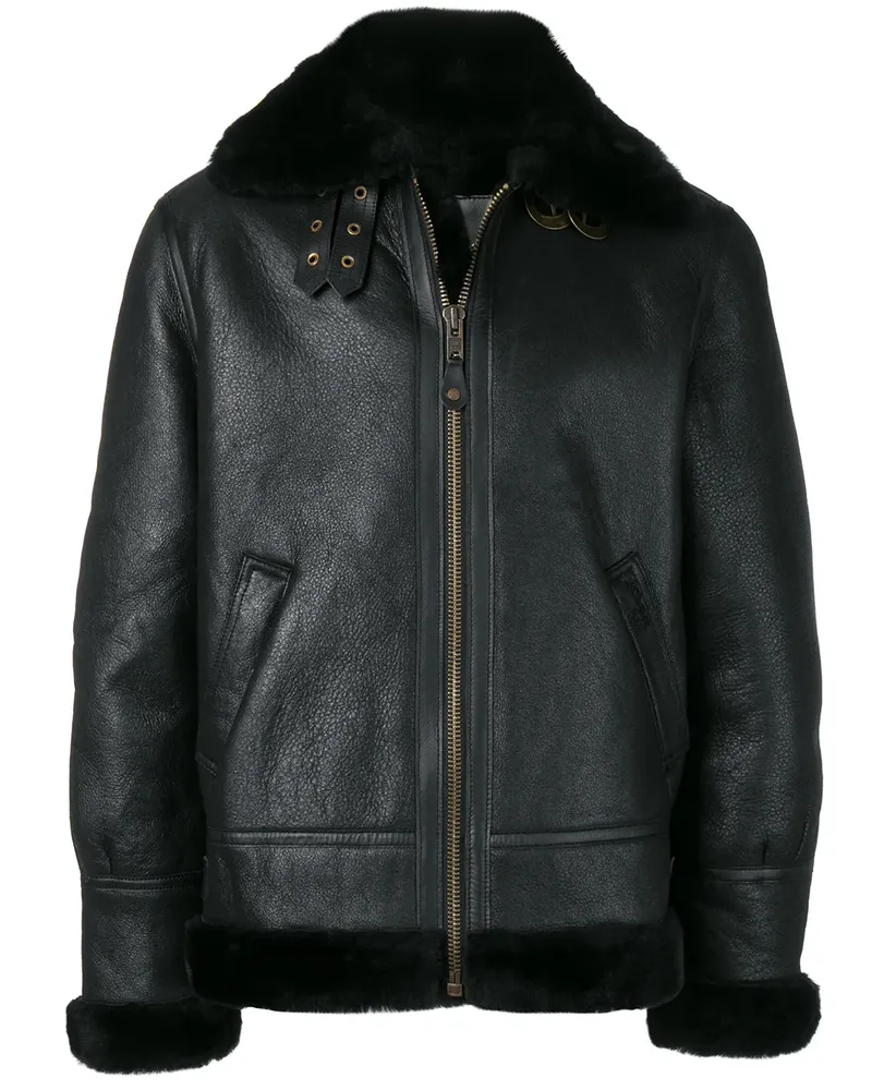 Schott N.Y.C Bikerjacke mit Shearling - Schwarz Schwarz