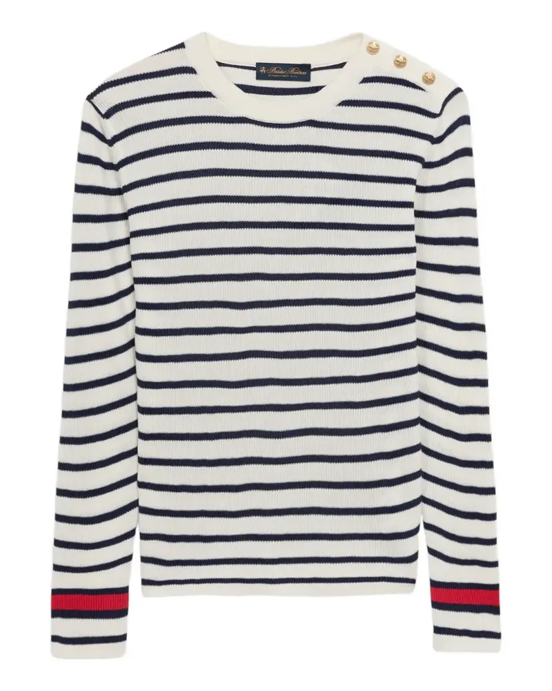 Brooks Brothers Gestreifter Pullover mit goldfarbenem Knopf - Nude Nude