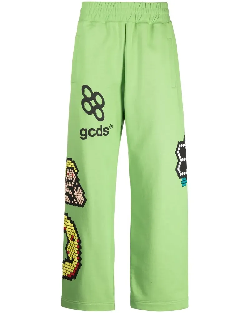 GCDS Weite Plush Jogginghose mit Print GrüN