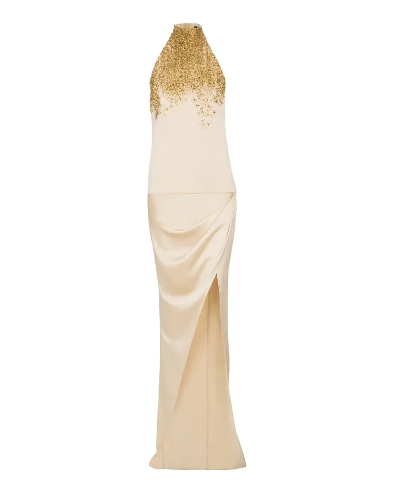 Balmain Besticktes Neckholder-Maxikleid aus Seide - Nude Nude