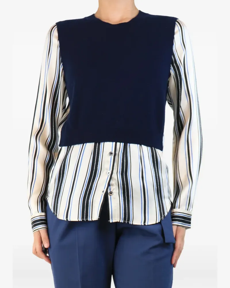 Veronica Beard layered striped silk-sleeve sweater - Nude Nude