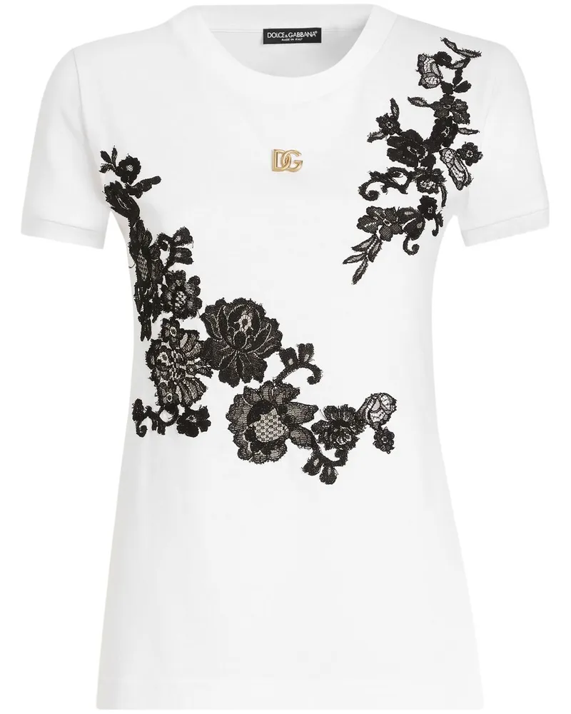 Dolce & Gabbana T-Shirt mit Logo-Schild - Weiß Weiß