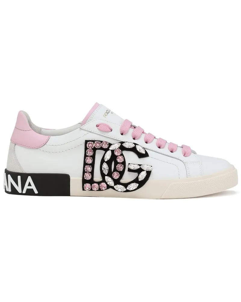 Dolce & Gabbana Portofino Sneakers mit Strass-Logo - Weiß Weiß