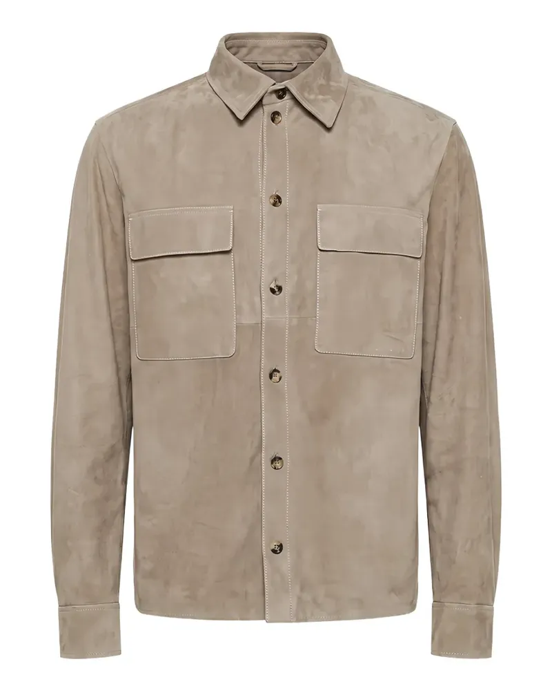 AGNONA suede utility shirt jacket - Nude Nude