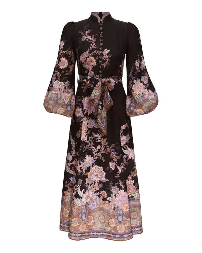 Zimmermann floral-print button-up midi dress - Schwarz Schwarz