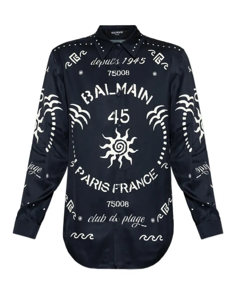 Balmain logo-print long-sleeve shirt - Blau Blau
