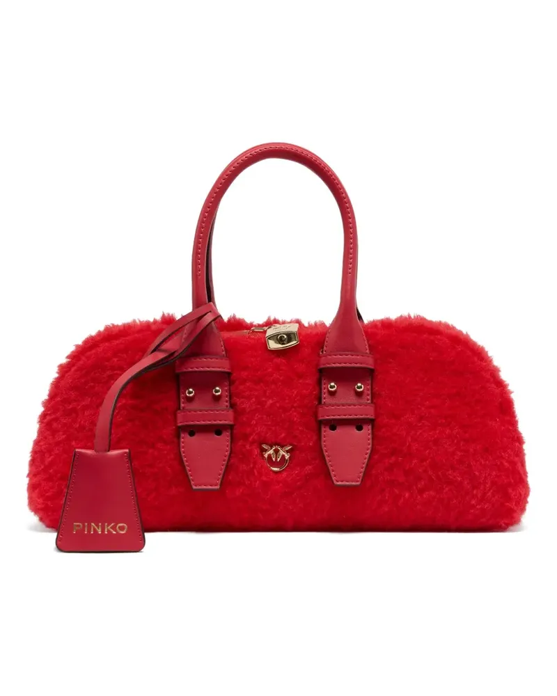Pinko Love Birds Tote Bag aus Faux Shearling - Rot Rot
