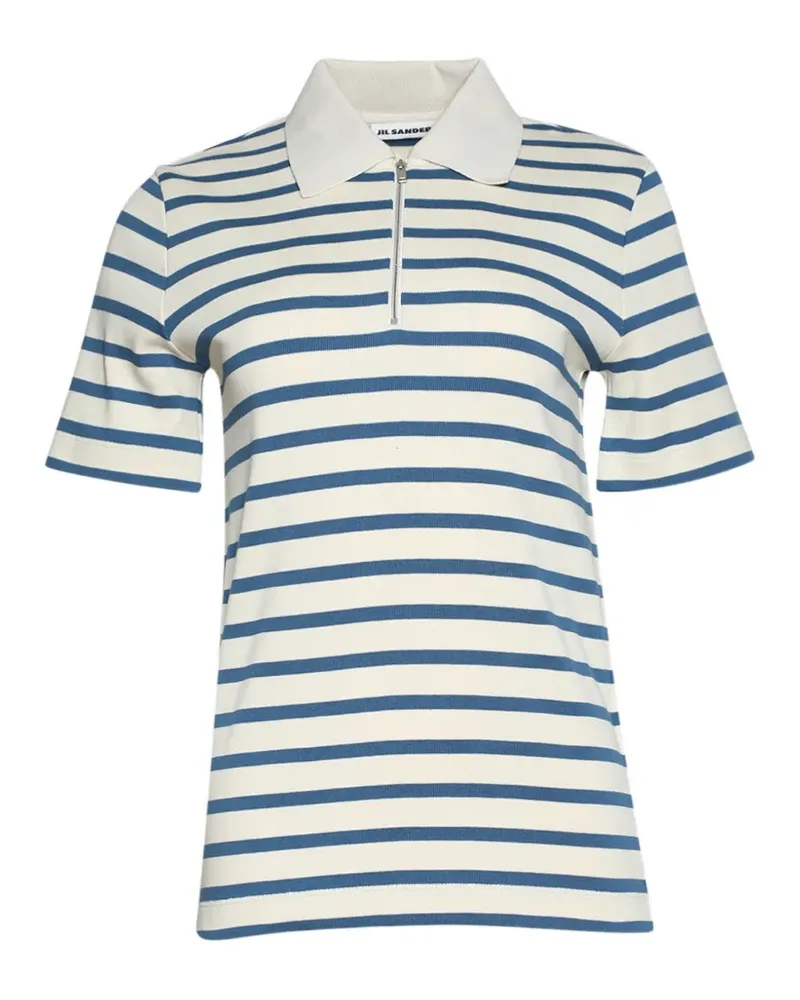 Jil Sander striped-pattern zip-collar polo shirt - Nude Nude