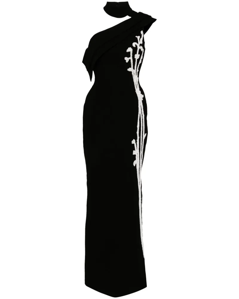 Saiid Kobeisy One-Shoulder-Abendkleid mit Perlendetail - Schwarz Schwarz