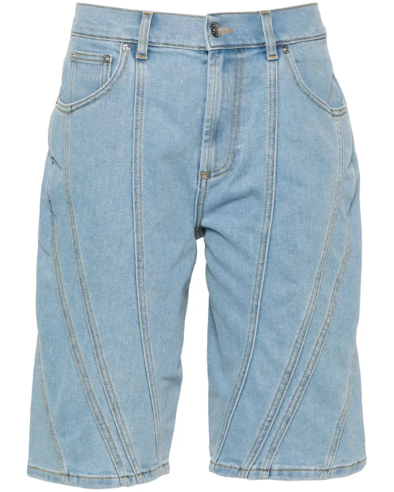 Thierry Mugler Jeans-Shorts mit Kontrasteinsatz Blau