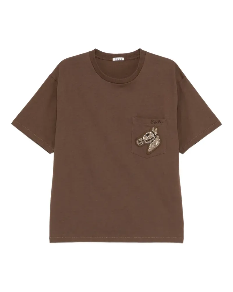 BODE sequinned-pony pocket T-shirt - Braun Braun