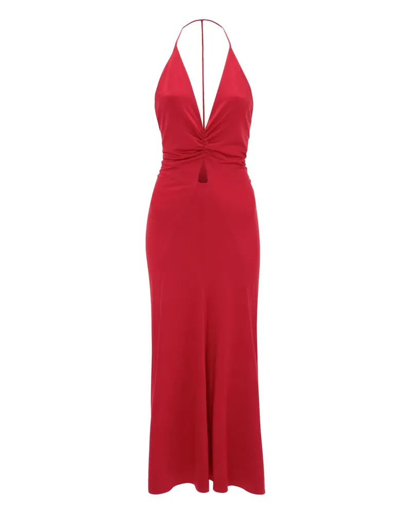 Victoria Beckham Gerafftes Midikleid mit V-Ausschnitt - Rot Rot