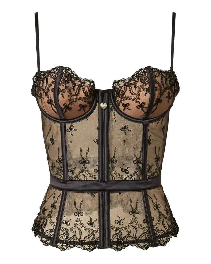 Twin-Set Besticktes Bustier aus Tüll mit Schleifen - Schwarz Schwarz