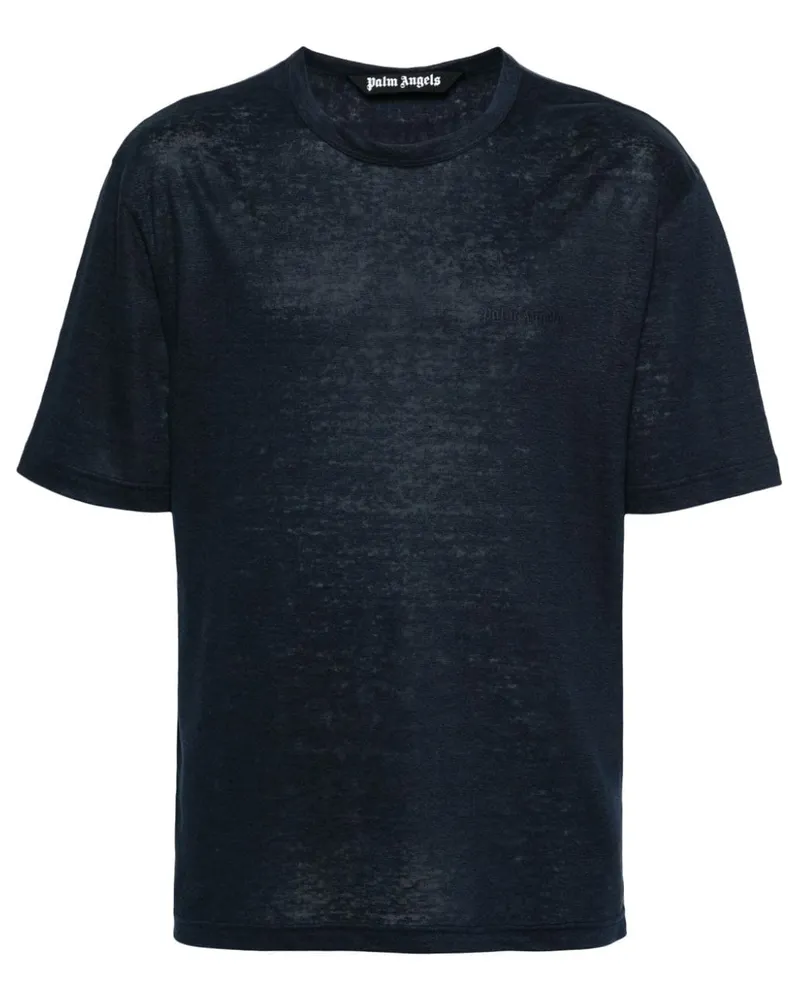 Palm Angels T-Shirt aus Leinen mit Logo-Stickerei - Blau Blau