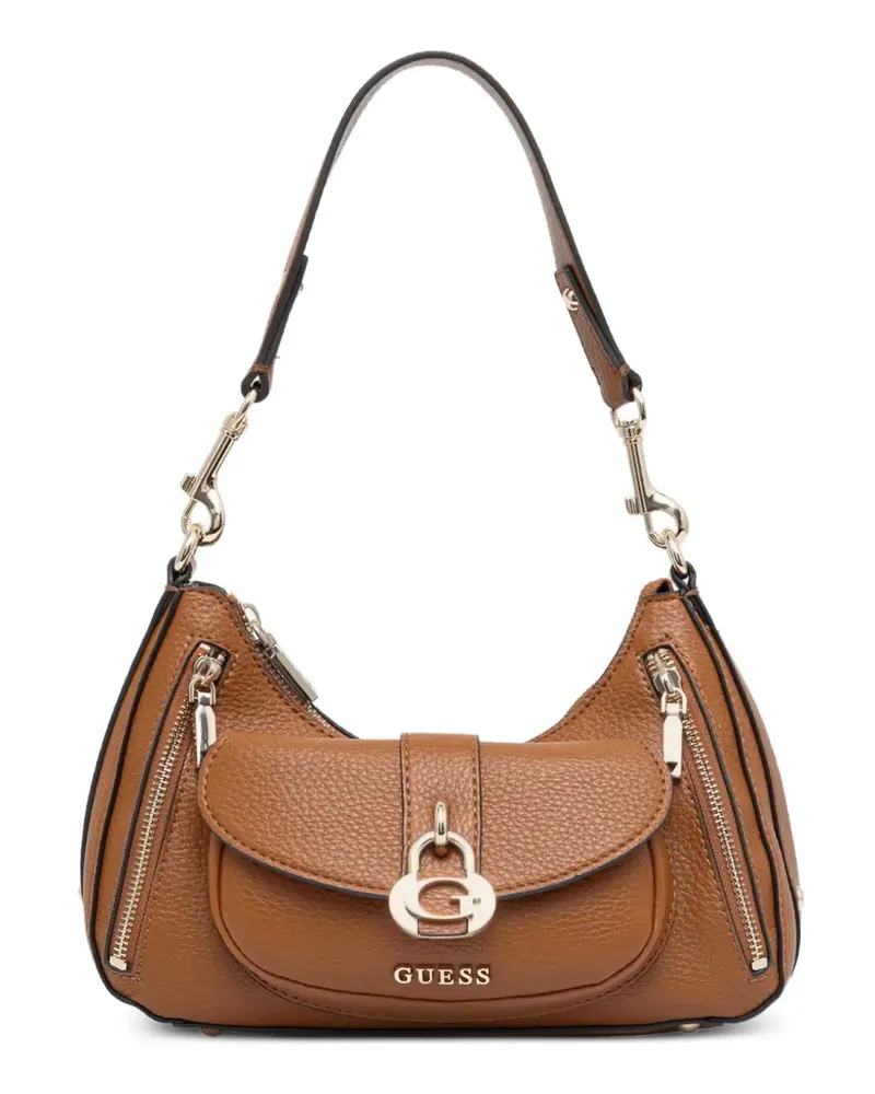 Guess Jessa Schultertasche mit Logo-Schild - Braun Braun
