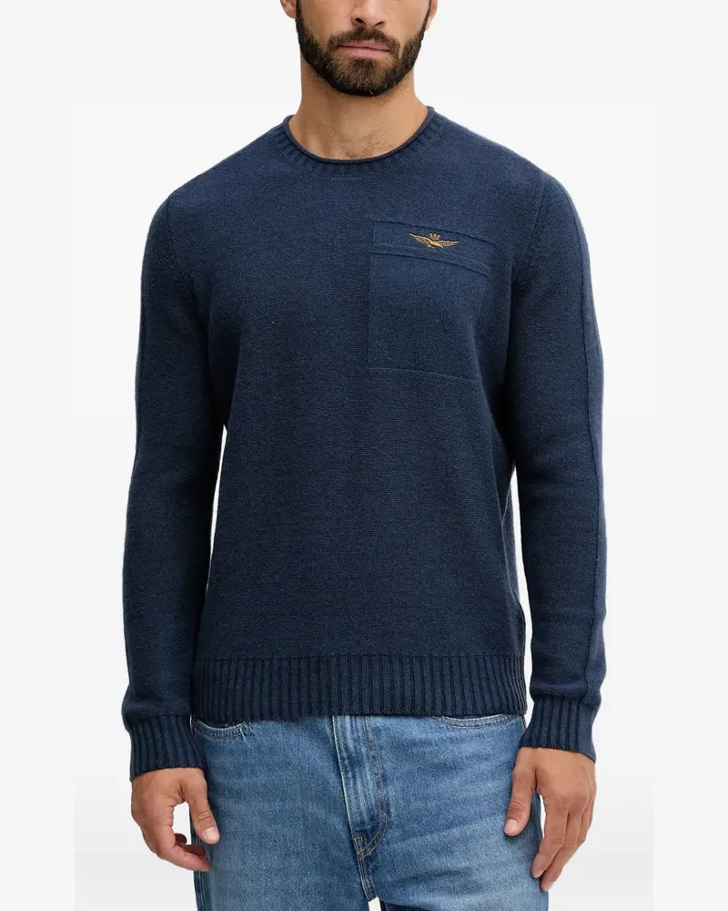 Aeronautica Militare logo-detail blue sweater - Blau Blau