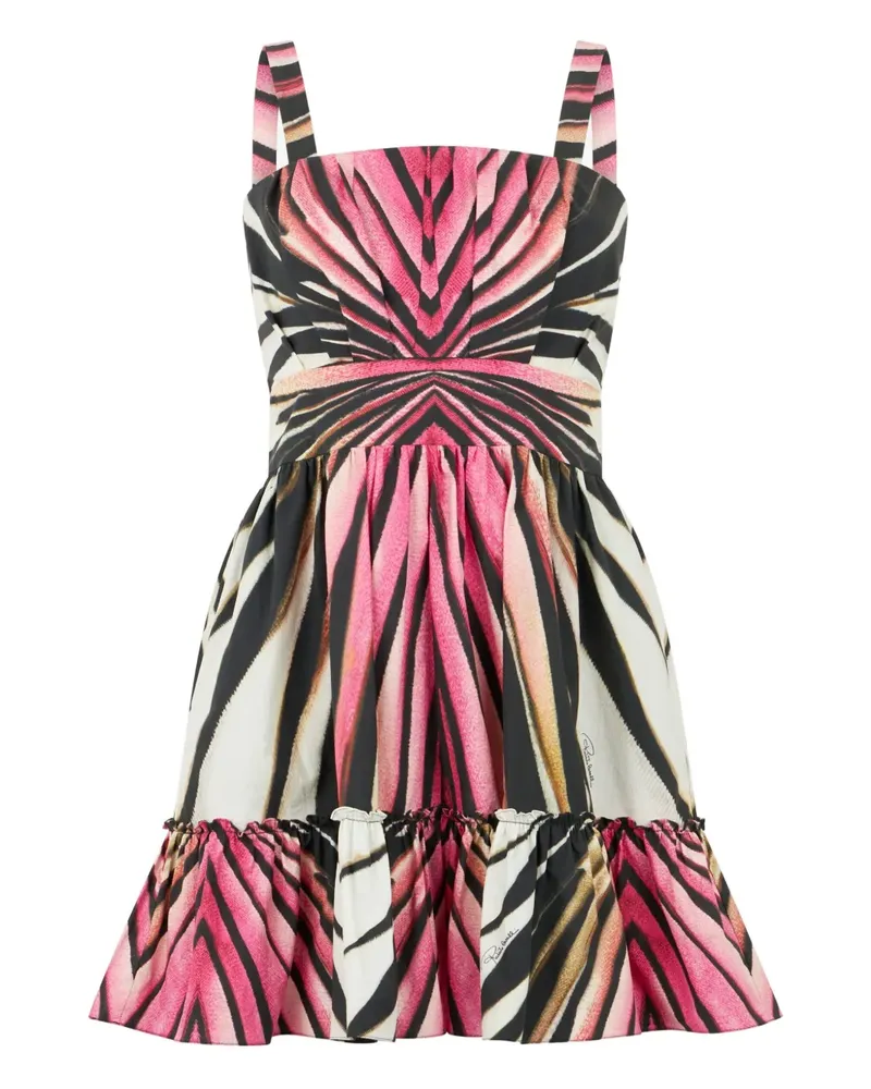 Roberto Cavalli Gestuftes Kleid mit Ray of Pink-Print - Rosa Rosa