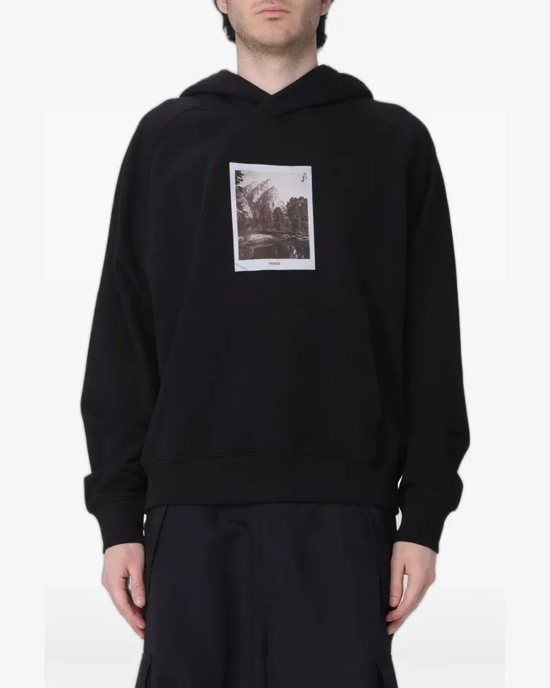HUGO BOSS graphic-print cotton hoodie - Schwarz Schwarz