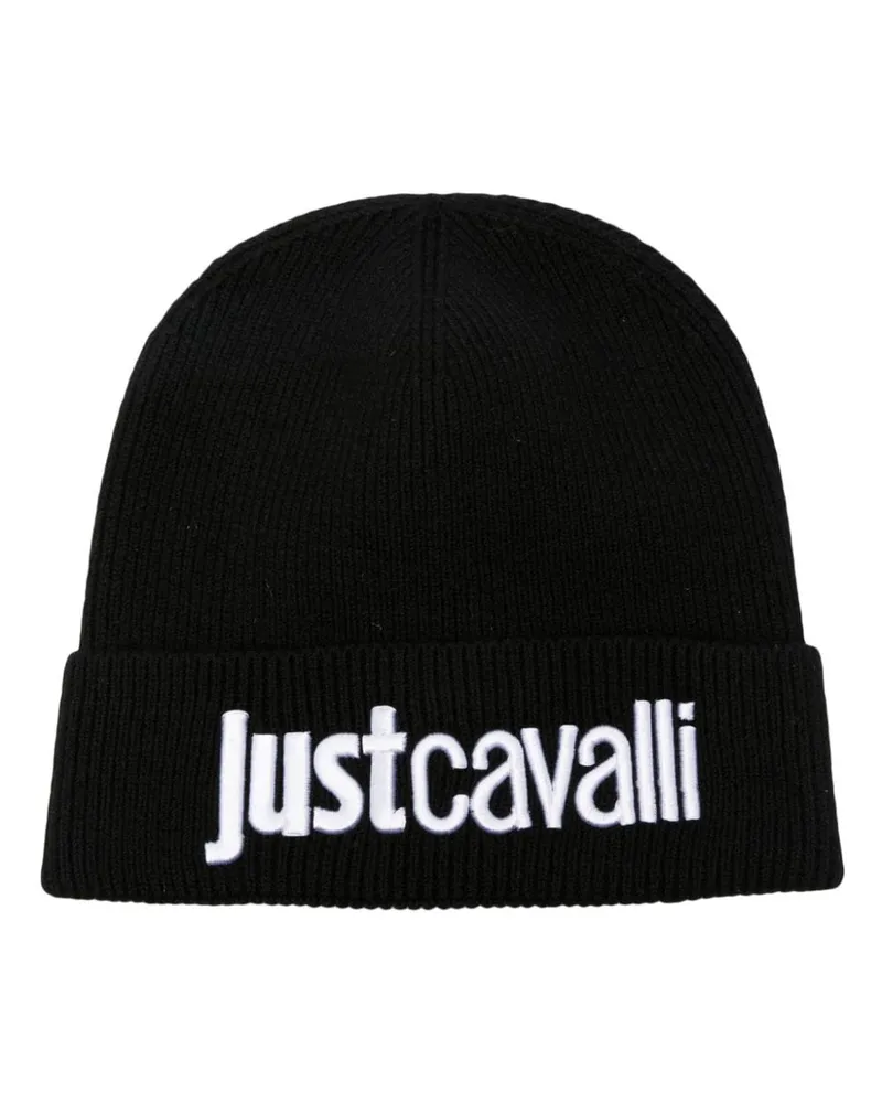 Just Cavalli Gerippte Beanie mit Logo-Stickerei - Schwarz Schwarz