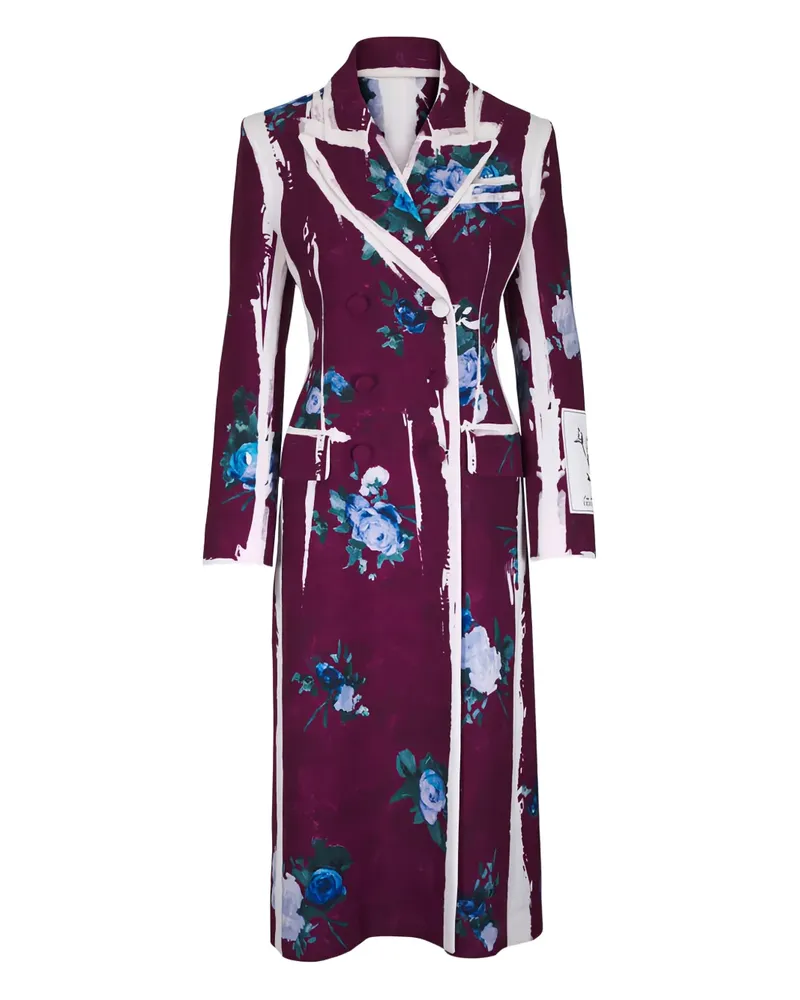 Erdem Gestreifter Mantel mit Blumenprint - Rot Rot