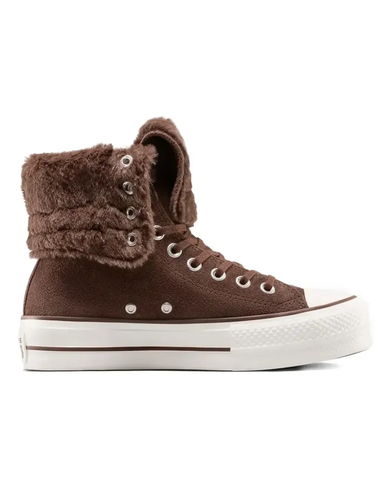 Converse Chuck Taylor All Star Fold-Over Lift Platform XHi Sneakers mit Faux Fur - Braun Braun