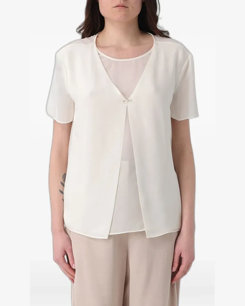 Emporio Armani chiffon-panel short-sleeve top - Weiß Weiß