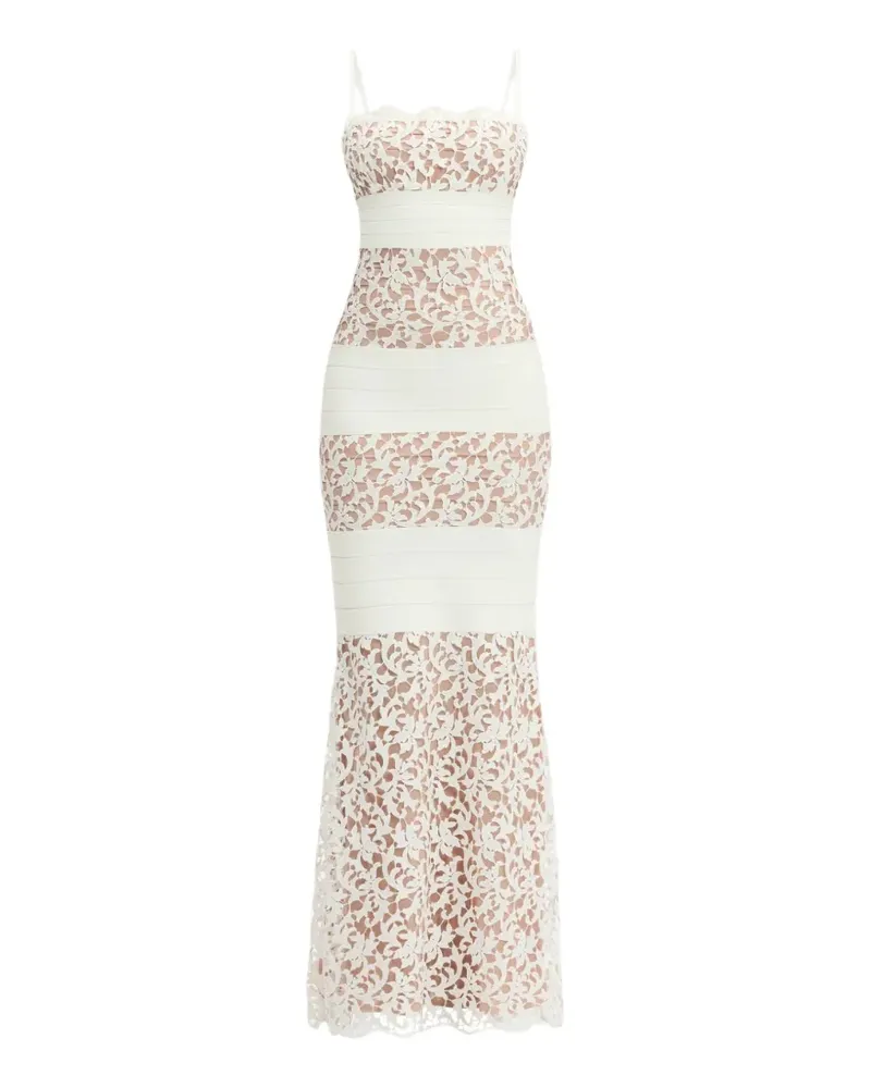 Hervé Léger Marielle guipure lace-overlay bandage-knit maxi dress - Nude Nude