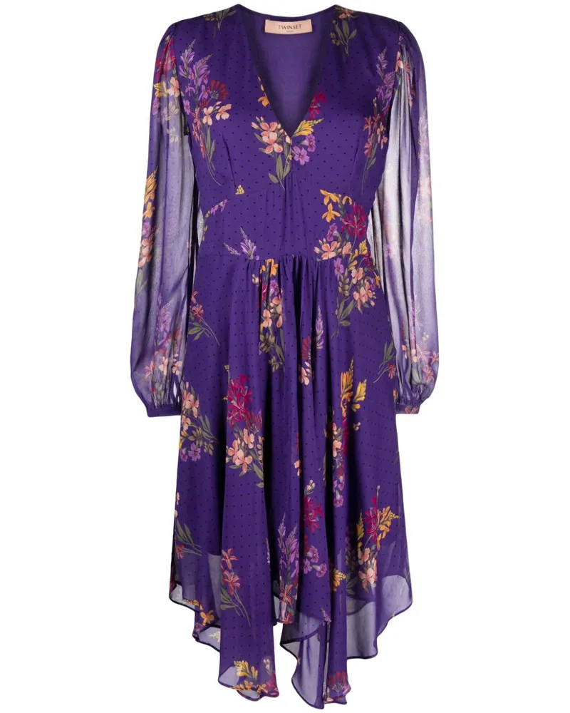 Twin-Set Georgette-Kleid mit Blumen-Print - Violett Violett