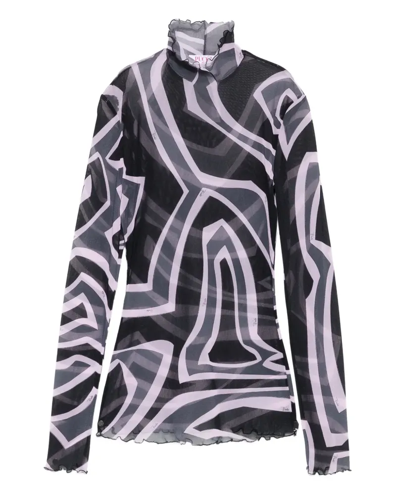 Emilio Pucci Mesh-Oberteil mit abstraktem Print - Schwarz Schwarz