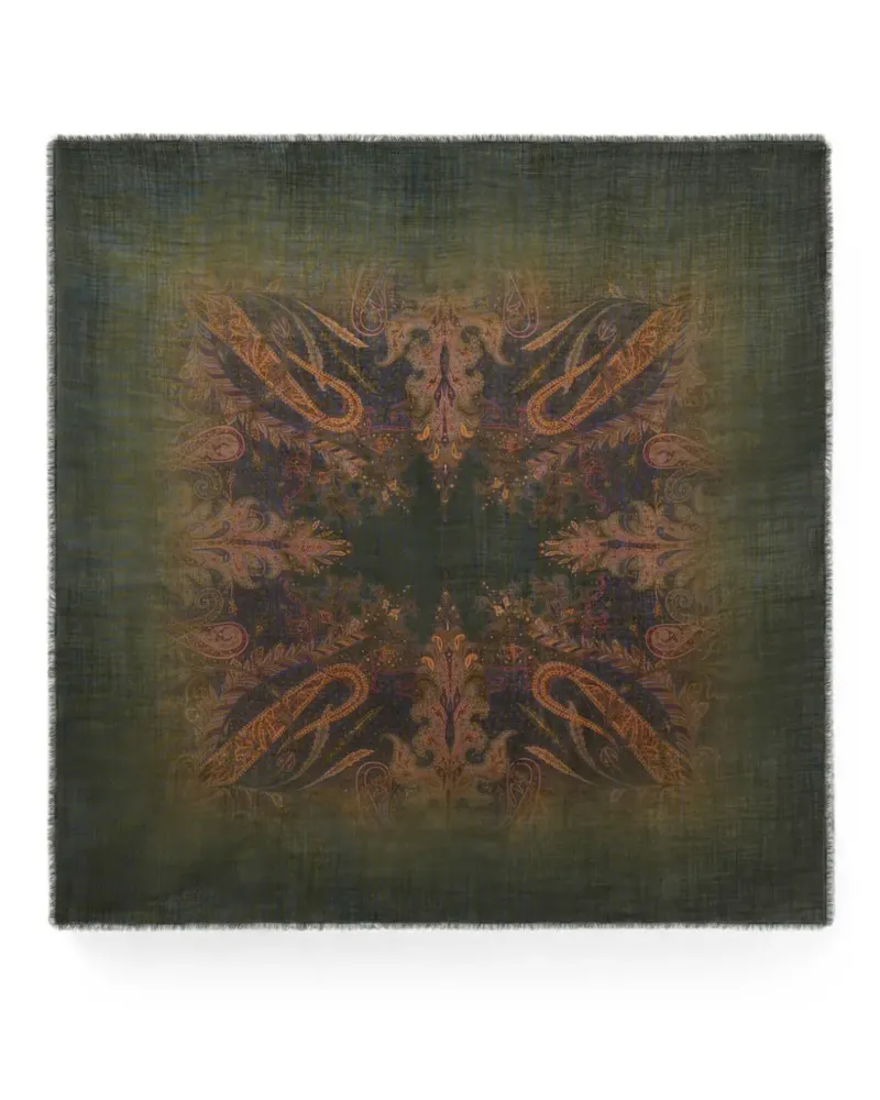 Etro wool and silk scarf with faded floral Paisley motif - Grün Grün