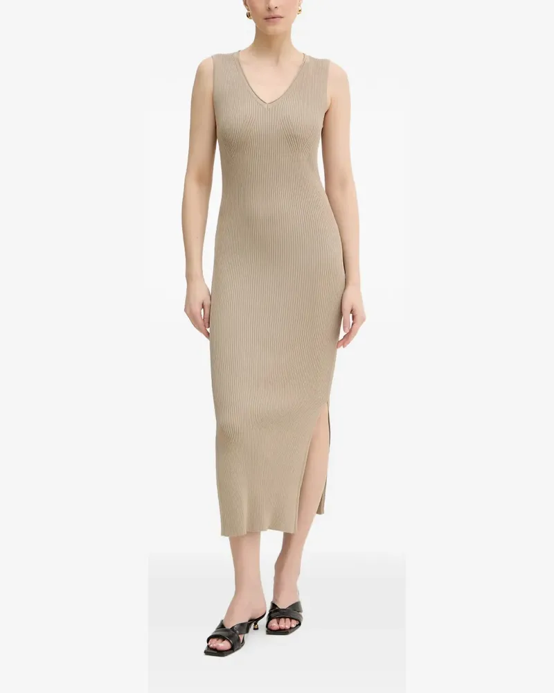 Armani Exchange ribbed-knit V-neck midi dress - Nude Nude