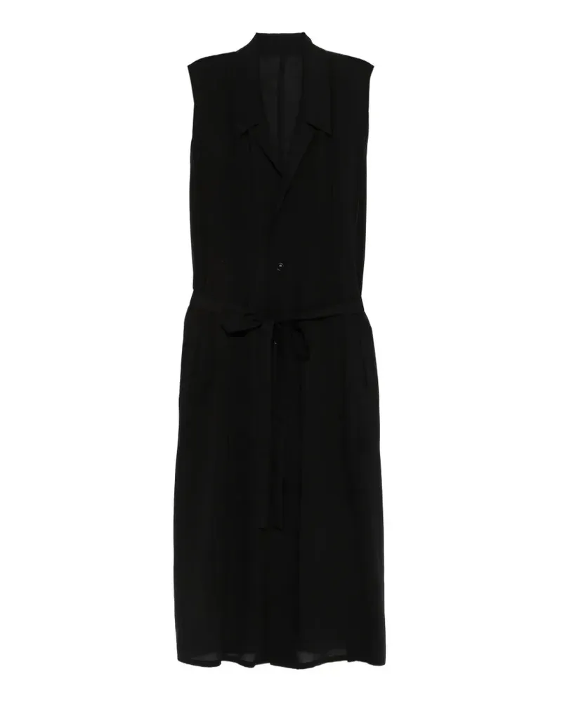 Yohji Yamamoto tie-waist collared midi dress - Schwarz Schwarz